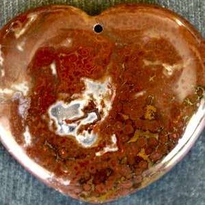 42mm Warring States Red Agate Stone Pendant, Natural Gemstone Pendant 42x37x7mm Natural Stone (757) Brown Yellow Red Heart Stone Pendant