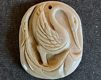 46mm Hand Carved Stone Bird Pendant Carved Succor Creek Jasper Gemstone Pendant 46x38x10mm Gray Beige Designer Quality Stone (409)