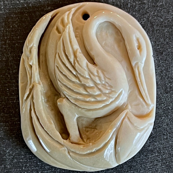 46mm Hand Carved Stone Bird Pendant Carved Succor Creek Jasper Gemstone Pendant 46x38x10mm Gray Beige Designer Quality Stone (409)