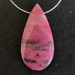 45mm AAA Rhodonite Teardrop Pendant 45x22x7mm Natural Pink Untreated Gemstone Teardrop Pendant Luxe Gemstone Necklace Pendant (#5)