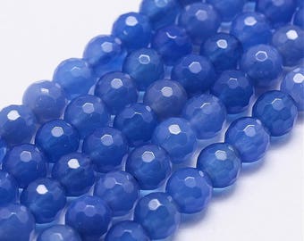 6mm Agate Beads, Gemstone, Faceted Agate (12 Beads) Royal Blue Stone Beads Small Stone Beads Agate (882)