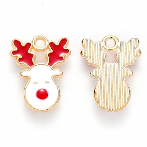 17mm (2) Reindeer Charm Enameled Christmas Charm 17x13x2mm Enameled Red White Reindeer Christmas Jewelry Making Earring Charms