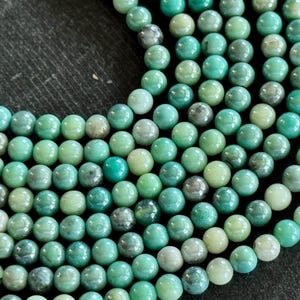 4mm Grass Agate Stone Beads (16 beads) Small Green Gemstone Beads Round Smooth Natural Gemstone Jewelry Making Electroplated Shiny (23)