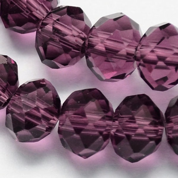 8mm Purple Faceted Glass Rondelle Beads Purple Glass Beads (16 beads) Abacus Sparkly Purple Beads Crystal Beads 8x5mm Rondelle (052)