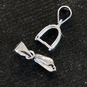 15mm Solid Sterling Silver 925 Pinch Bail Connector (1 bail) Connector for Pendant 15x7mm Bright Silver Bail Fine Jewelry Bail (STER)