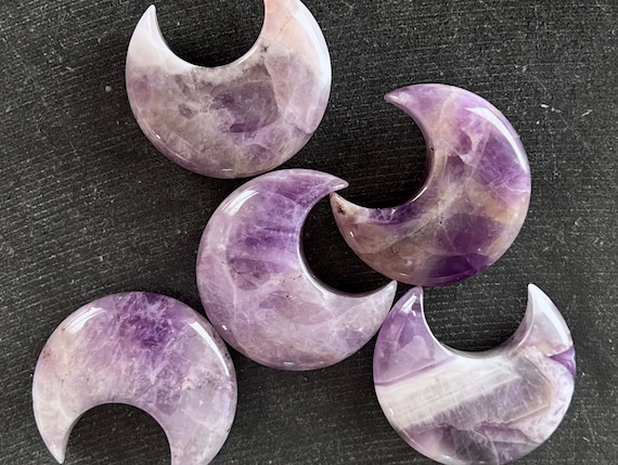 30mm Amethyst Moon Undrilled Stone Smooth Lavender Purple Moon