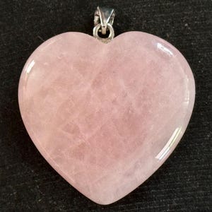 40mm Puffed Rose Quartz Stone Heart Pendant Gemstone Stone Pendant 40x40x10mm Rose Quartz Pendant, Stone Heart Pendant Pink Stone Heart