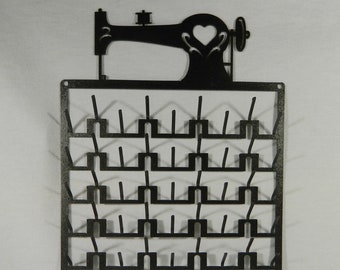 Sewing Machine Spool Rack ~ 63 Spools of Thread Charcoal Black Powder Coated Cut Steel ~ 12 x 18 Inches ~ Made in the USA