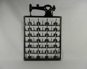 Sewing Machine Spool Rack ~ 63 Spools of Thread Charcoal Black Powder Coated Cut Steel ~ 12 x 18 Inches ~ Made in the USA