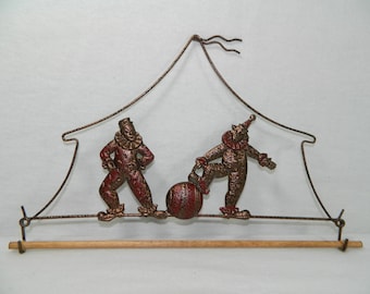 Circus Clowns Quilt Hanger ~ Dark Copper, Hand Painted Tin ~ 12 Inches Wide ~ Made in the USA