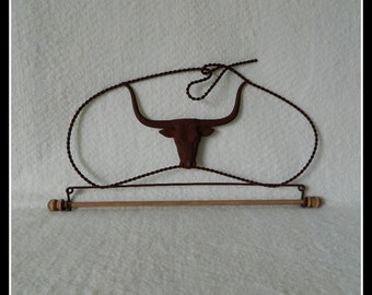 Longhorn Quilt Hanger ~ Dark Copper Wire, Hand Painted Tin 12 Inches Wide ~ Made in the USA