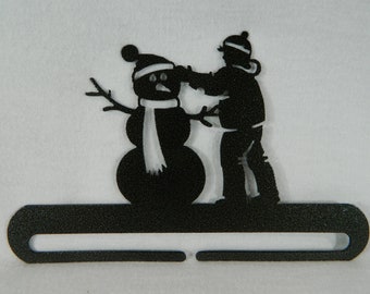Boy and Snowman Quilt Hanger ~ Dark Copper or Charcoal Black Cut Steel 8 or 12 Inches Wide ~ Made in the USA