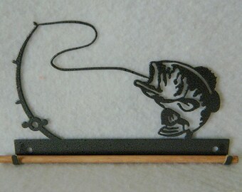 Bass with Pole Quilt Hanger ~ Charcoal Black Cut Steel 7.5 Inches Wide ~ Made in the USA