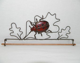 Ladybug Quilt Hanger ~ Dark Copper, Hand Painted Tin ~ 12 Inches Wide ~ Made in the USA