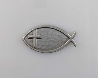 Ichthys, pewter magnet, Jesus Fish