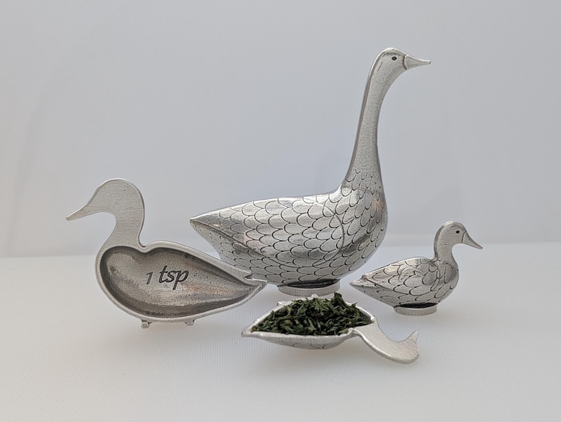 Duck & Goose Mätskedar Set om 4 – Tenn Lantlig Köksinredning, Fågelälskare Present till Bagare bild 6