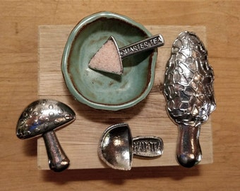 Mushroom Measuring Spoons, Pewter Spoons, Set of Four