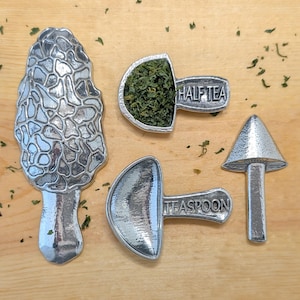 Mushroom Measuring Spoons, Pewter Spoons, Set of Four