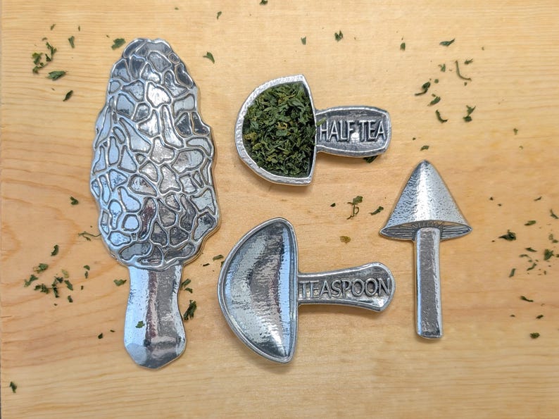 Mushroom Measuring Spoons, Pewter Spoons, Set of Four