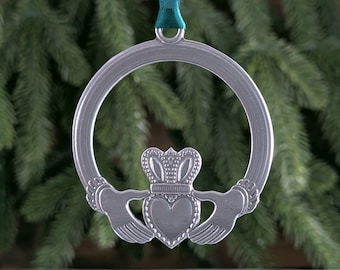 Claddagh Christmas Ornament – Pewter Irish Tree Ornament, Celtic Wedding Gift, Irish Friendship Keepsake