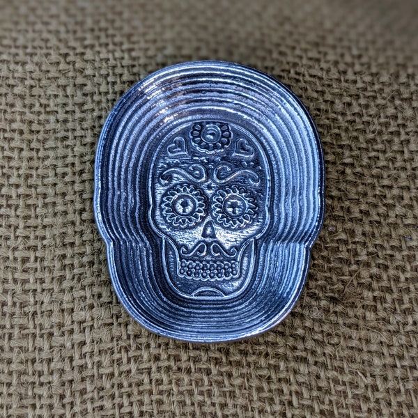 Pewter Sugar Skull Ring Dish, Calavera Trinket Dish