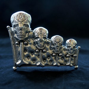 Sugar Skull Measuring Spoons with Stand- Skull and Bone Spoons, cast in Pewter by Roosfoos