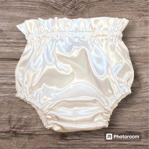 High waisted satin baby bloomers, satin diaper cover, harvest baby bubble, sitter cake smush outfit, paperbag, white bloomies