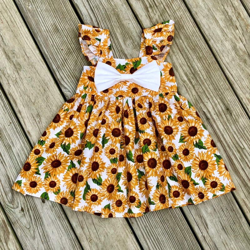 Kids Sunflower Print Round Neck Long Sleeve Dress