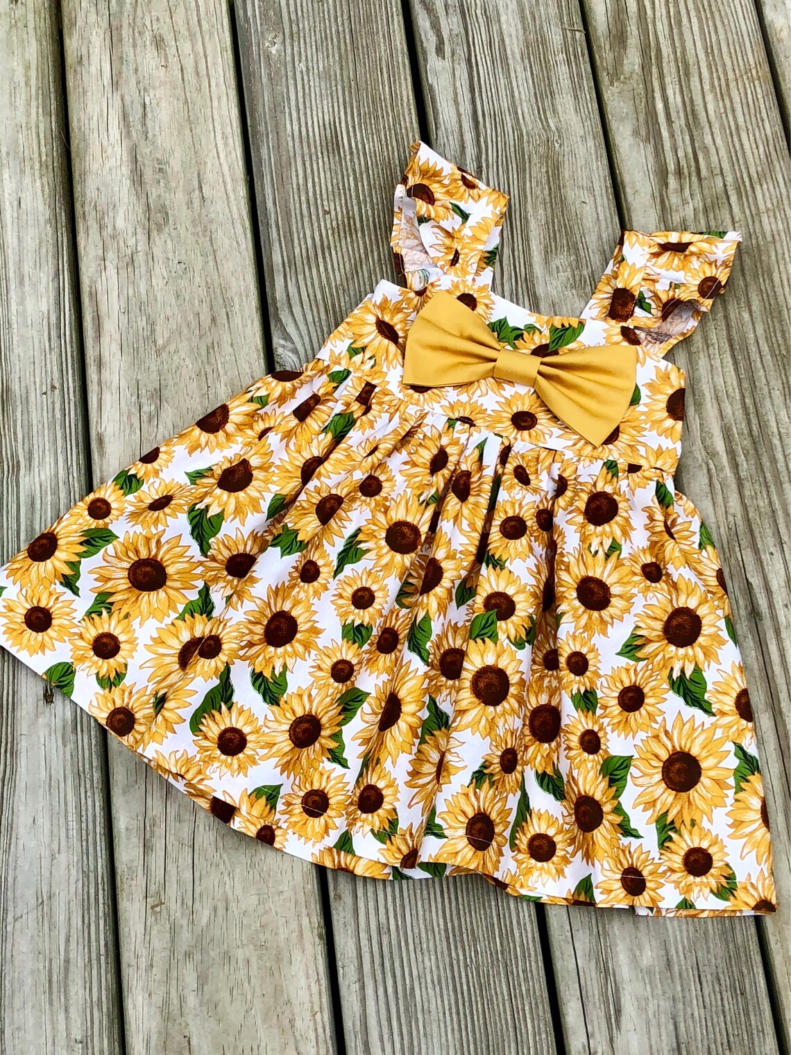 Fluffy Sleeve Sunflower Dress Sunflower Big Bow Dress Etsy