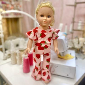 strawberry Doll clothing, fits 18” doll, Belle pants and top set. flare strawberry doll outfit,