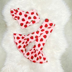 One BERRY girls birthday strawberry themed outfit, Berry first belle pants one shoulder top strawberry, toddler strawberry pants top set