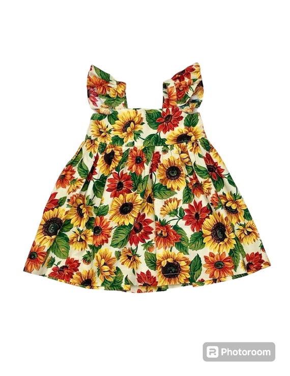 Fluffy Sleeve Sunflower Dress Sunflower Dress Toddler Outfits Mustard Dress Flower Girls Sunflower Dresses Etsy Finland