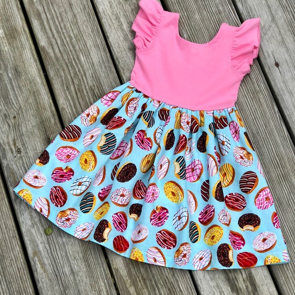 Birthday donut dress, toddler donut birthday outfit, girls pink donut dress,  spring mint donut dress, newborn dresses, food dresses