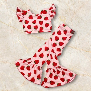 One Berry girls birthday strawberry themed outfit, Berry first belle pants crop top strawberry, toddlers strawberry pants top set, headbands