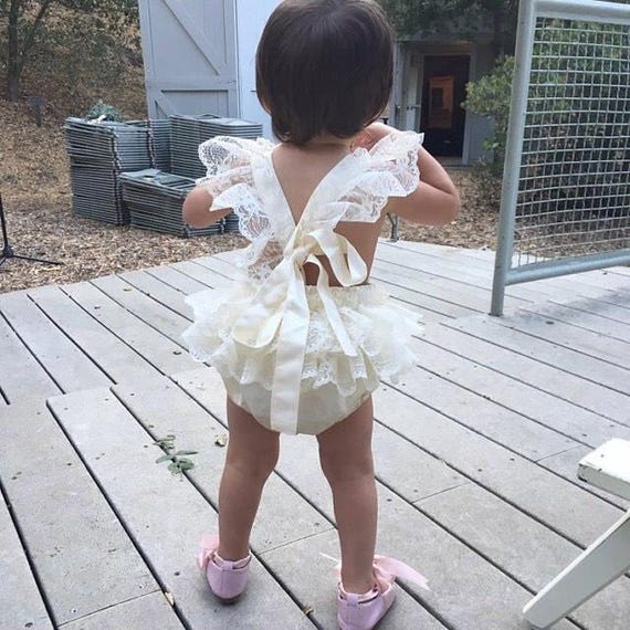 Lace ruffle romper, White Lace romper, ruffle bodysuit, first birthday outfit, baby girl bodysuit, prince ivory romper, cake smash outfits