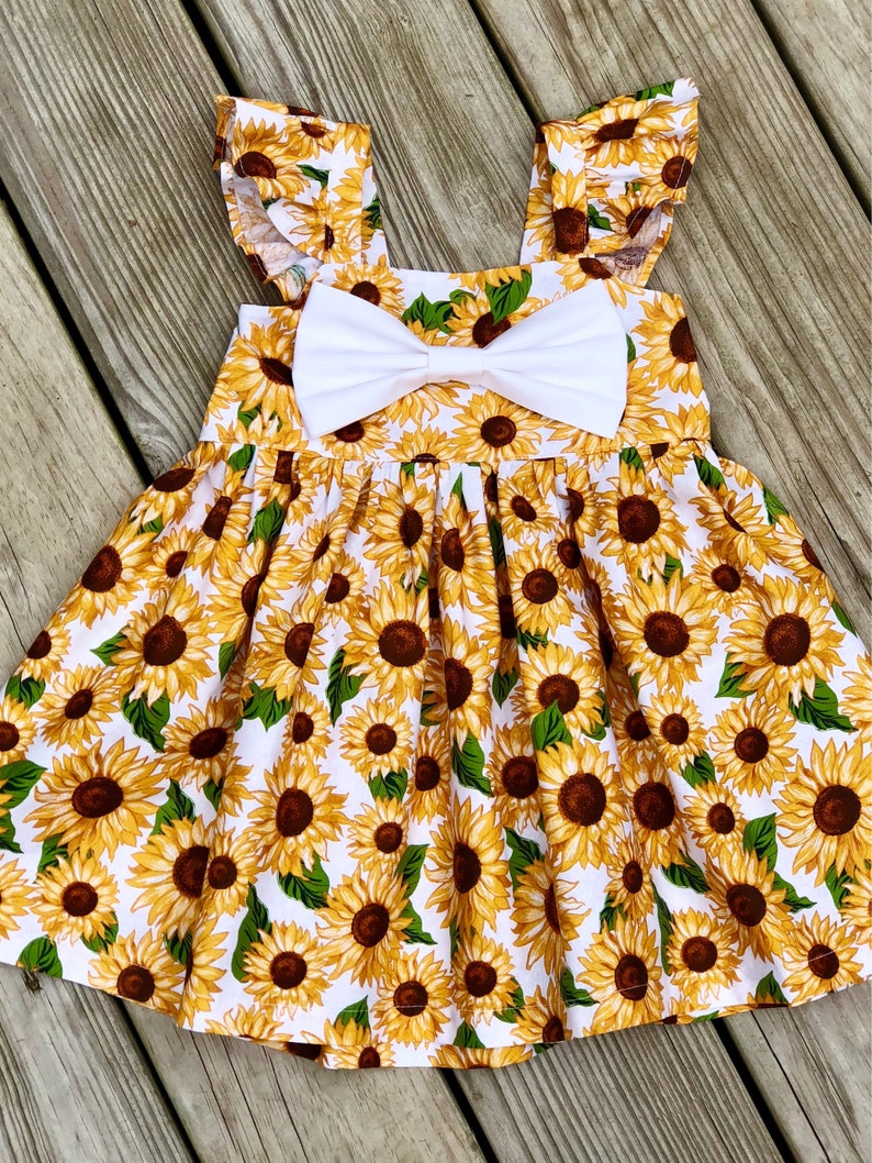 Fluffy sleeve sunflower dress sunflower big bow dress | Etsy