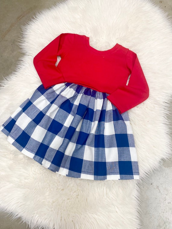 THANKSGIVING Ling Sleeves Dresses Blue White Plaid Thanksgiving Dresses Baby Girls Plaid Dresses Plaid Thanksgiving Outfits Red Dress Etsy