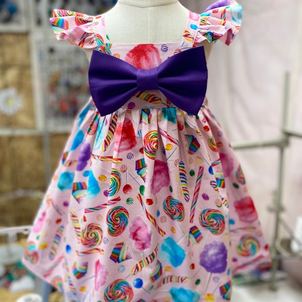 One sweet candy land birthday dress, birthday rainbow candy big bow dress, toddler candy birthday outfits, cotton candy birthday outfit