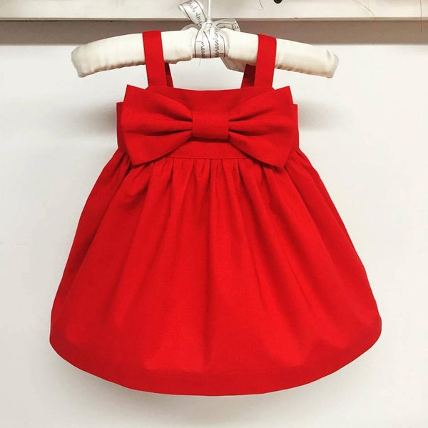 Red Bow dress, simple girls sundress, red dress, newborn red dress, infant dress, toddler dress,