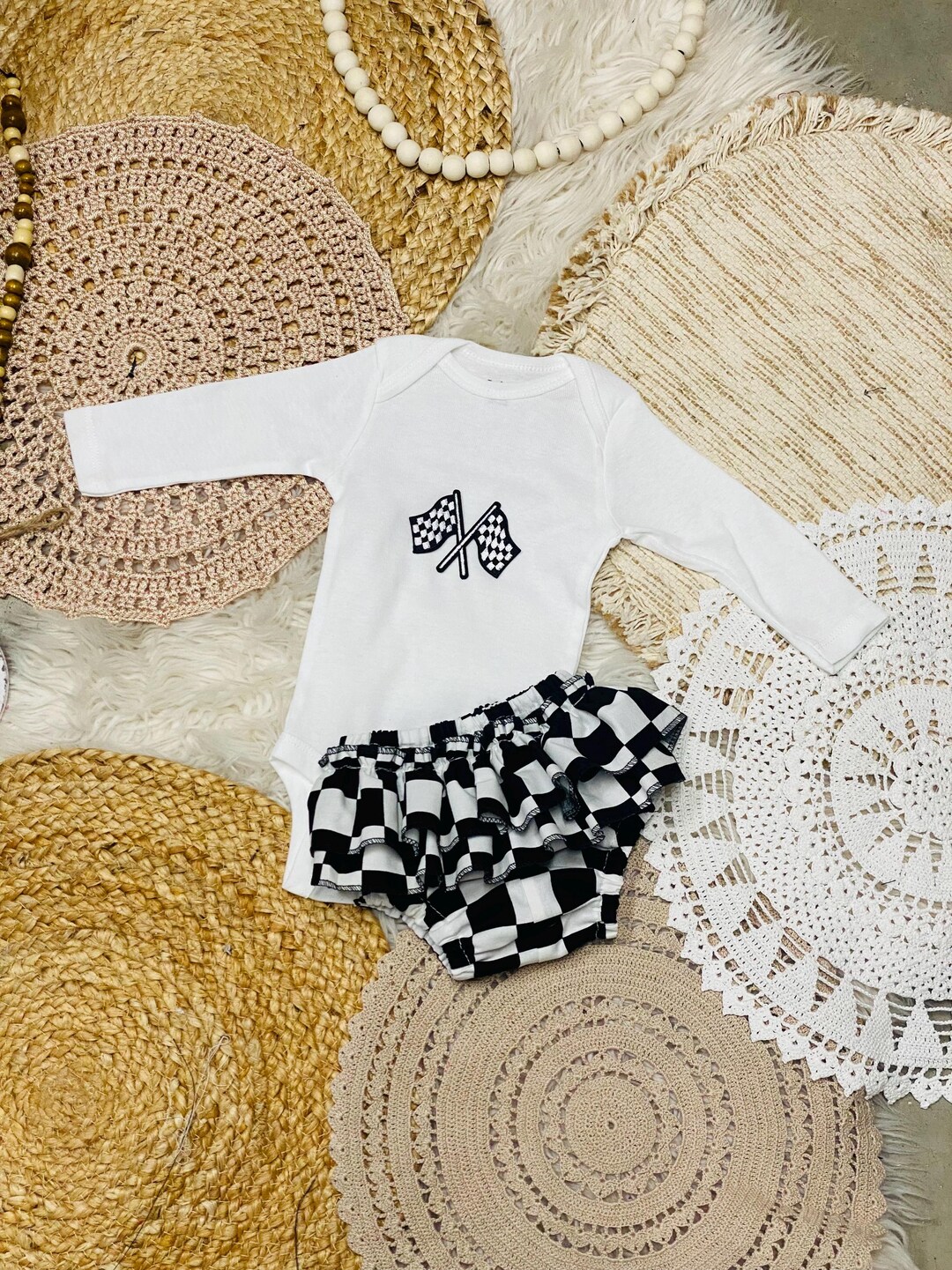 TWO Fast Race Car Bodysuit Ruffle Undies Set/ Baby Checkered / Baby ...