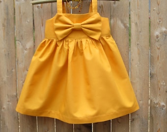 Mustard  Big bow Dress,Girls  dress,Baby  outfit,toddler big bow dresses, Wedding, mustard flower girls dress, rustic weddings, photo prop,