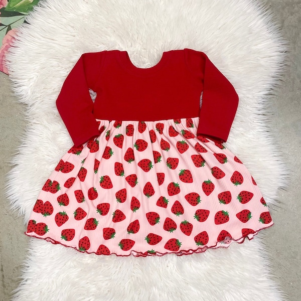 KNIT Berry ONE Birthday dress, toddler red strawberries birthday outfit, berry sweet outfits,  strawberry dress, food themed dresses