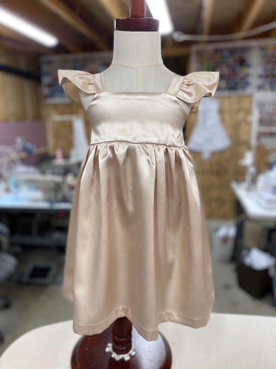 Satin Big Bow Flutter Sleeves Dress, Summer Dresses, Toddler