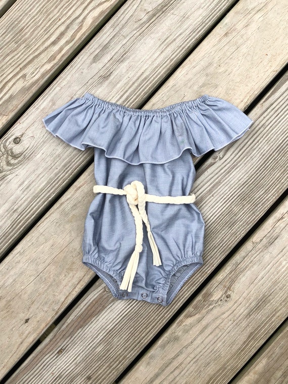 Denim Baby Girls Bodysuit Toddler Birthday Outfits Girls Blue