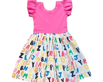 ABC first day of school dress / preschool girls outfits / kindergarten dresees / alphabet outfits / toddler school dresses / school portrait