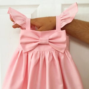 Baby pink puffy sleeves Big bow Dress, simple Girls bow dress, Baby coming home outfit outfit, Wedding, flower girls dress, rustic wedding,