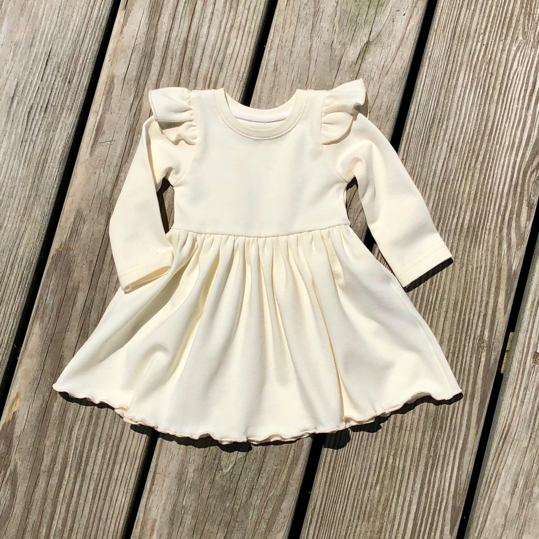 Long Sleeves Dress, Cream Toddler Easter Dress, Newborn Baby Girls