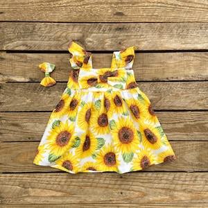 Yellow Sunflower Big Bow Dress Baby Girl Sunflower Outfit - Etsy