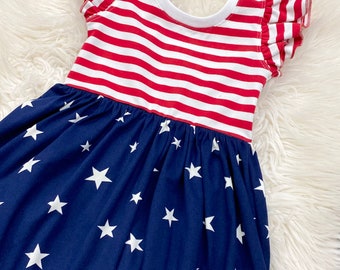American flag star stripes girls dress / girls Independence Day outfits / toddler 4th of July outfits / newborn American flag coming home