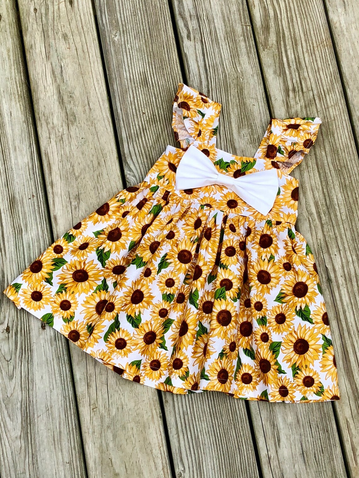 Fluffy Sleeve Sunflower Dress Sunflower Big Bow Dress Etsy
